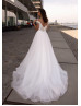 Off Shoulder Ivory Lace Glitter Tulle Wedding Dress